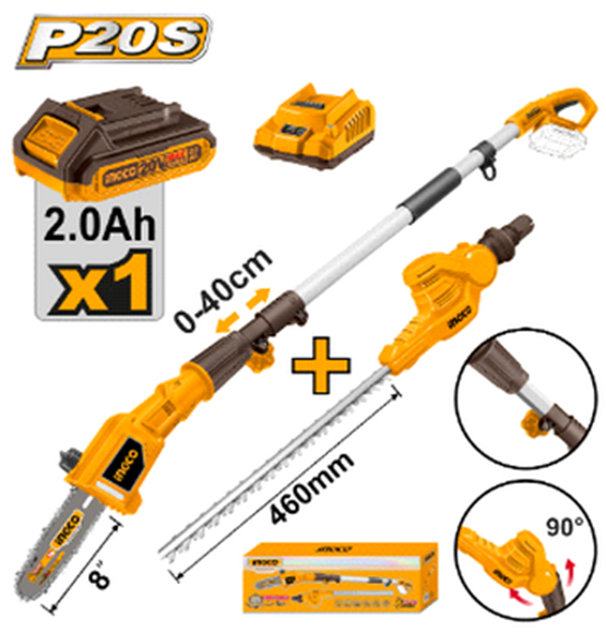 20V Lithium-Ion Pole Saw With Pole Hedge Trimmer